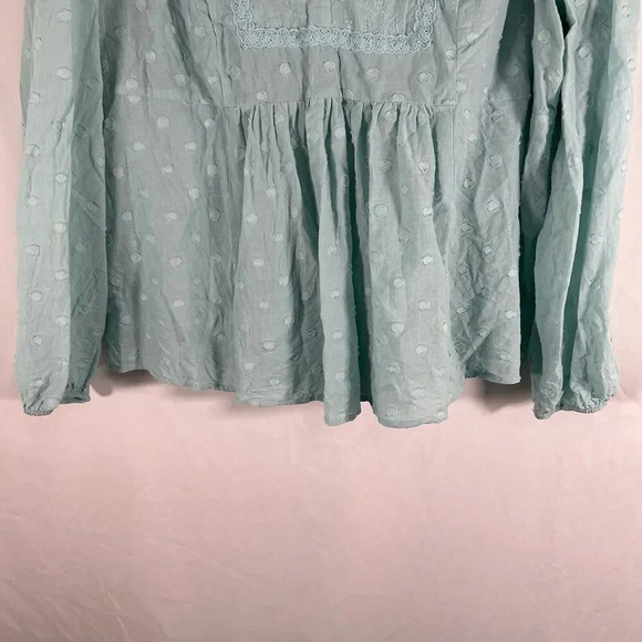 Torrid Blouse Women's 1 1X Blue Vneck Long Sleeve Frill Neckline 100% Cotton - Picture 3 of 10